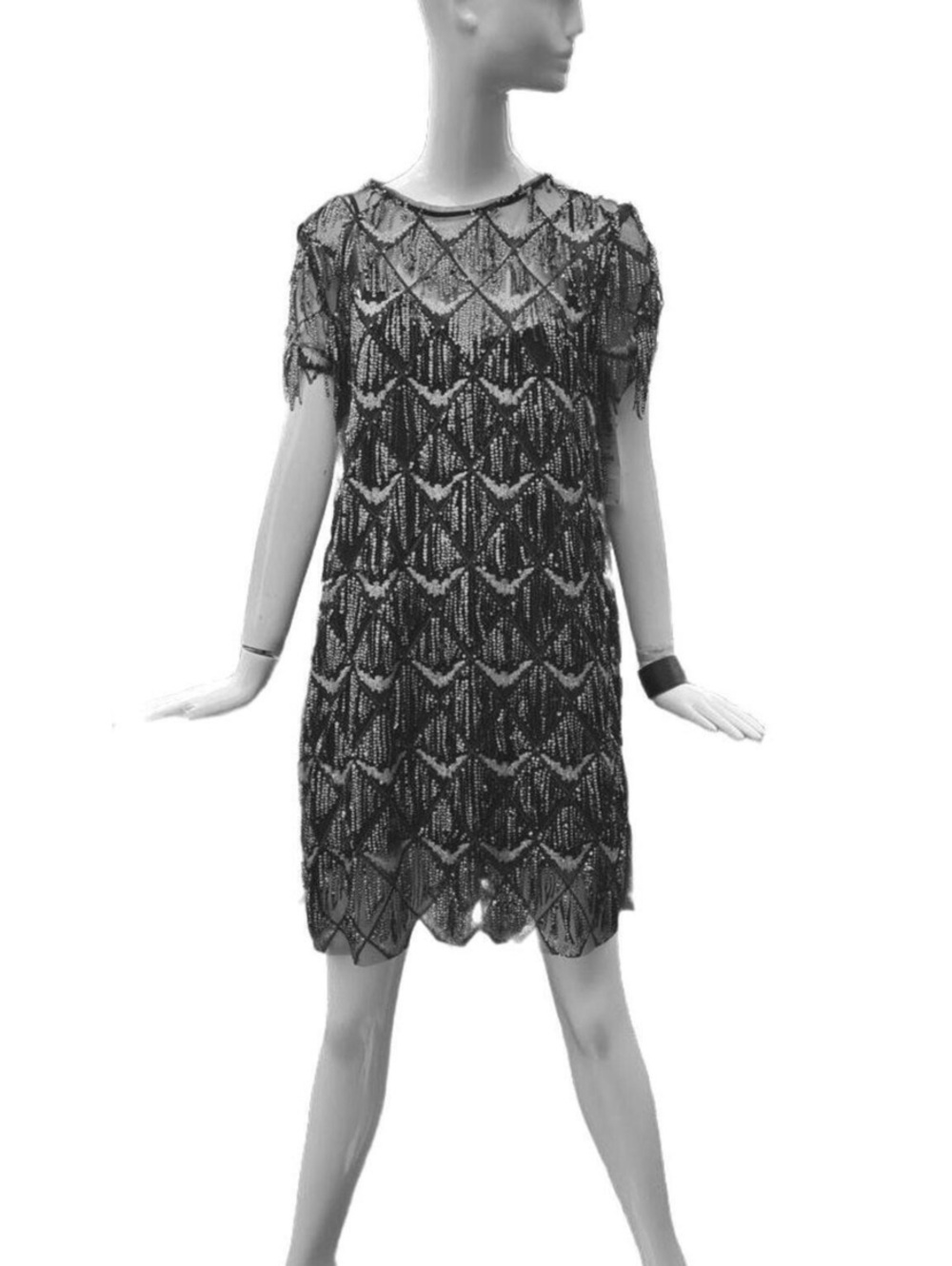 Zara NWT Fringed Sequin Mini Shift Dress  Size XXL